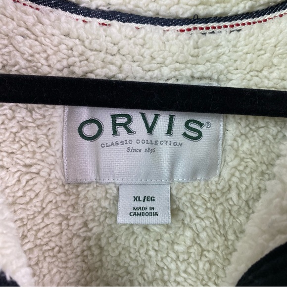 ORVIS Gray Black Sherpa Fleece Lined 1/4 Zip Pullover Sweater XL - Picture 3 of 7